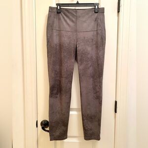 Halston faux brushed leather stretch pull on skinny pants charcoal gray M NWT